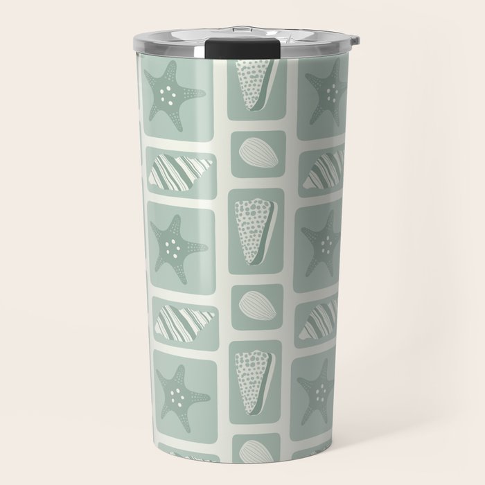 Retro marine sea shell art pattern Travel Mug Gallery Image 1