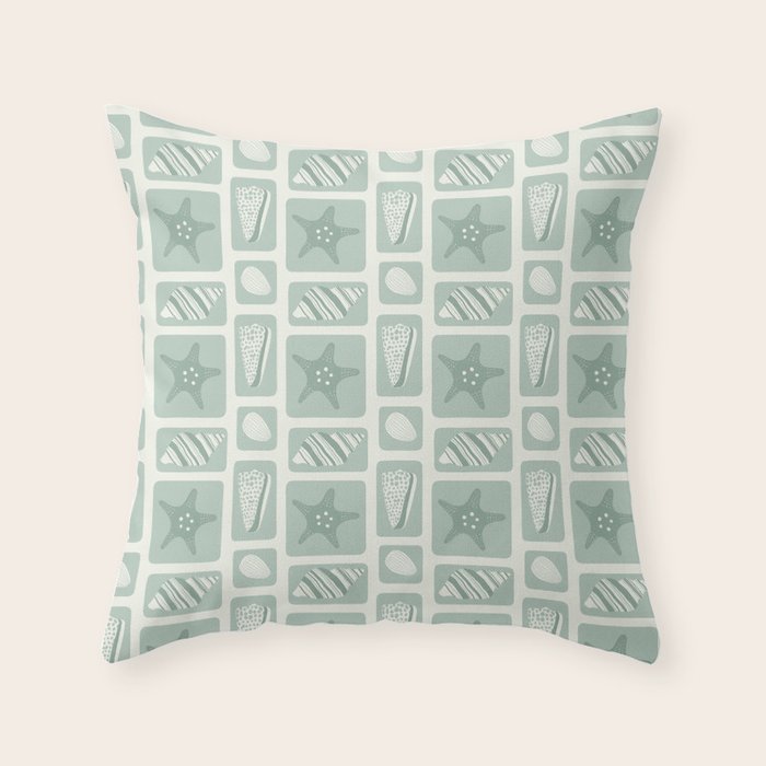 Retro marine sea shell art pattern Throw Pillow Gallery Image 1