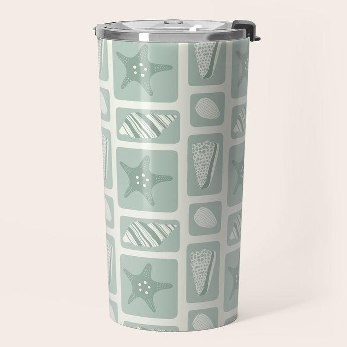 Retro marine sea shell art pattern Travel Mug Gallery Image 2