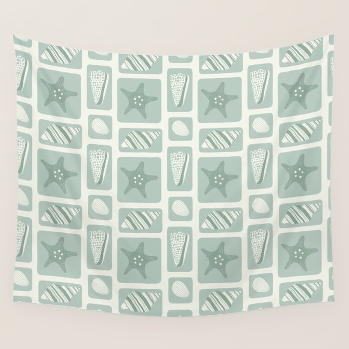 Retro marine sea shell art pattern Wall Tapestry Gallery Image 4