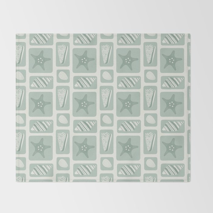 Retro marine sea shell art pattern Throw Blanket Gallery Image 2