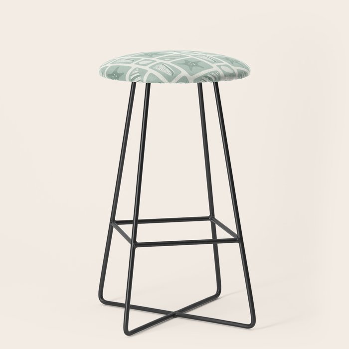 Retro marine sea shell art pattern Stool Gallery Image 1