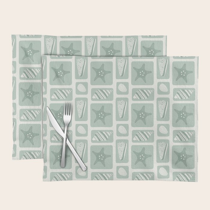 Retro marine sea shell art pattern Placemat Gallery Image 1