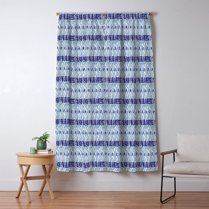 Wiggle Lines - Blue Color Window Curtain Gallery Image 1