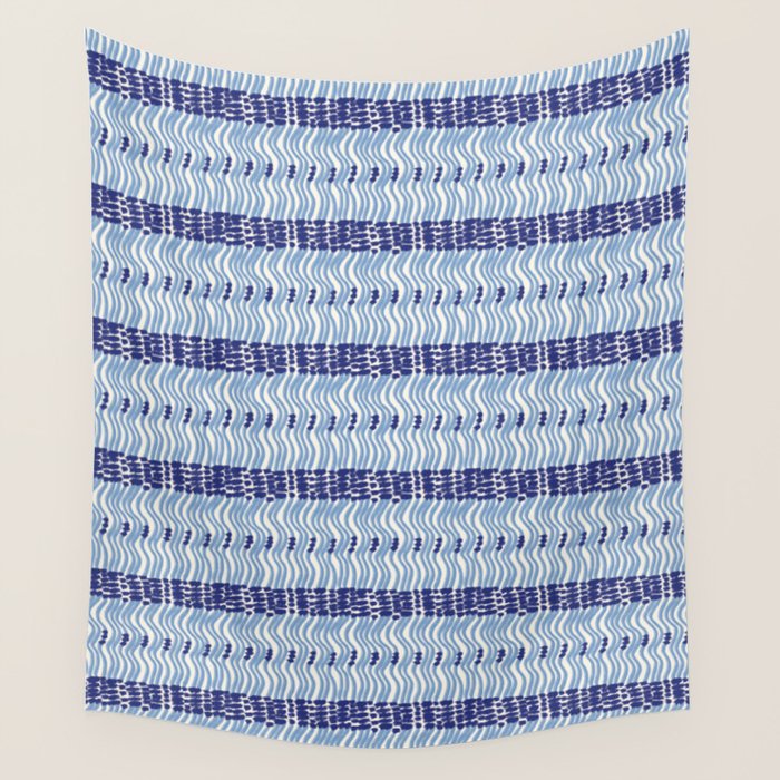 Wiggle Lines - Blue Color Wall Tapestry Gallery Image 4