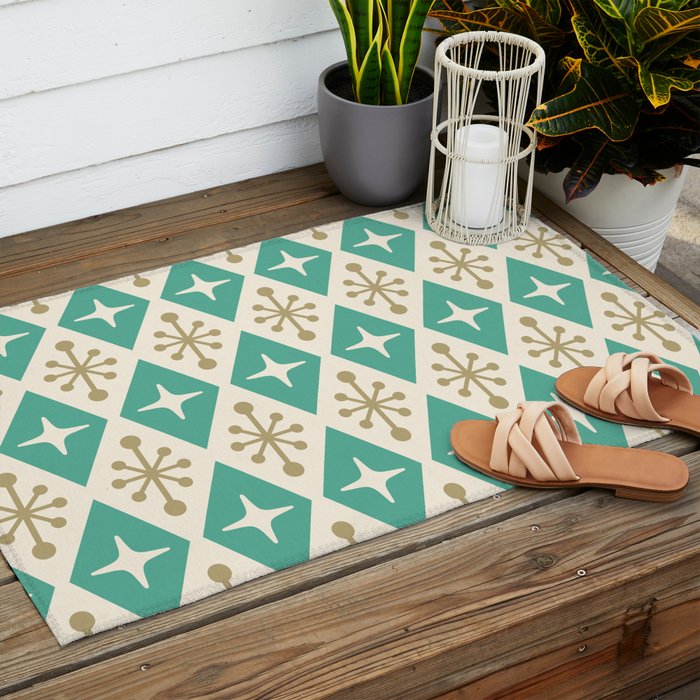 Mid Century Modern Atomic Triangle Pattern 105 Outdoor Rug Gallery Image 2