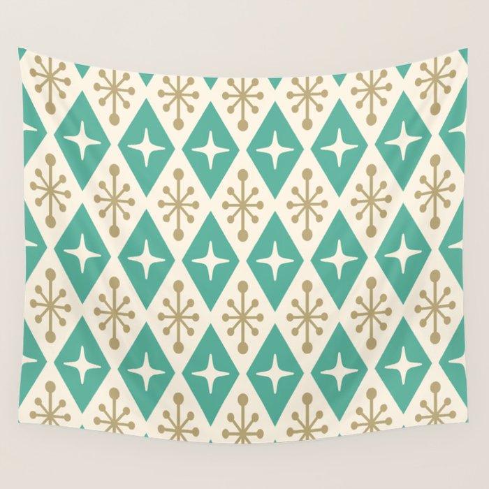 Mid Century Modern Atomic Triangle Pattern 105 Wall Tapestry Gallery Image 4