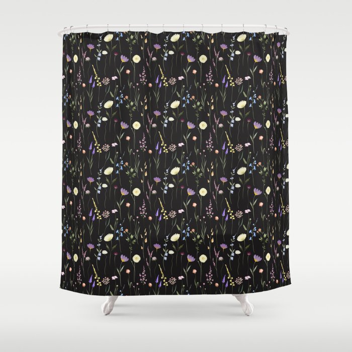 Moody Wildflowers Black Floral Pattern Shower Curtain Gallery Image 1