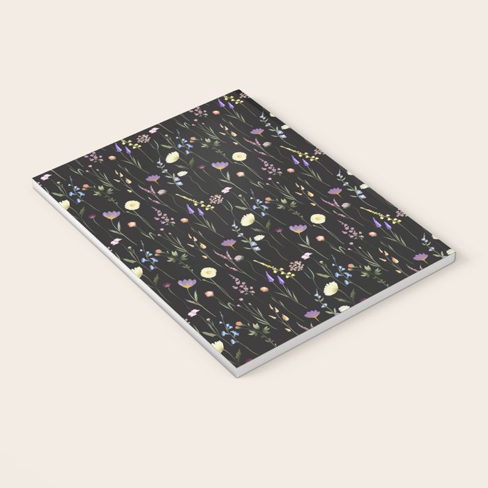 Moody Wildflowers Black Floral Pattern Notebook Gallery Image 3