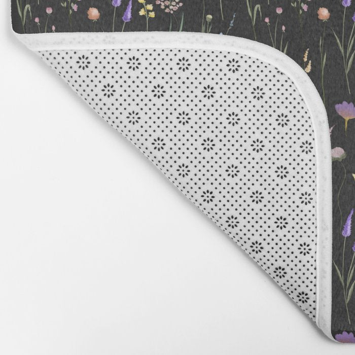 Moody Wildflowers Black Floral Pattern Bath Mat Gallery Image 2