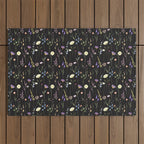 Moody Wildflowers Black Floral Pattern Outdoor Rug Gallery Image 1