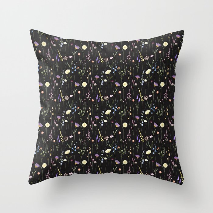 Moody Wildflowers Black Floral Pattern Throw Pillow Gallery Image 6