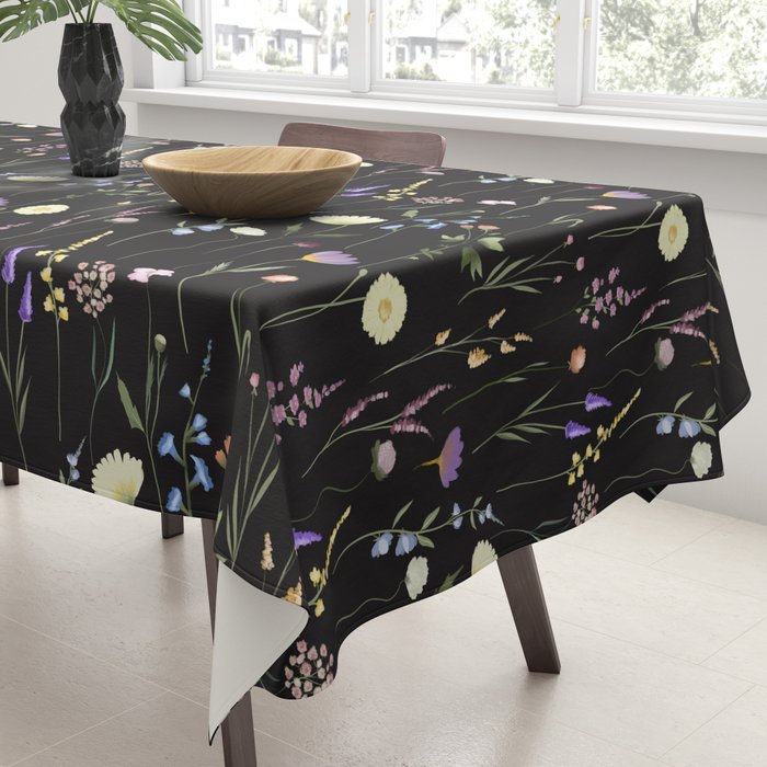 Moody Wildflowers Black Floral Pattern Tablecloth Gallery Image 3