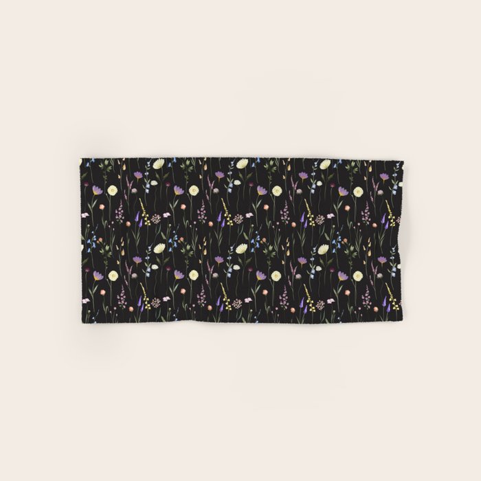 Moody Wildflowers Black Floral Pattern Bath Towel Gallery Image 1