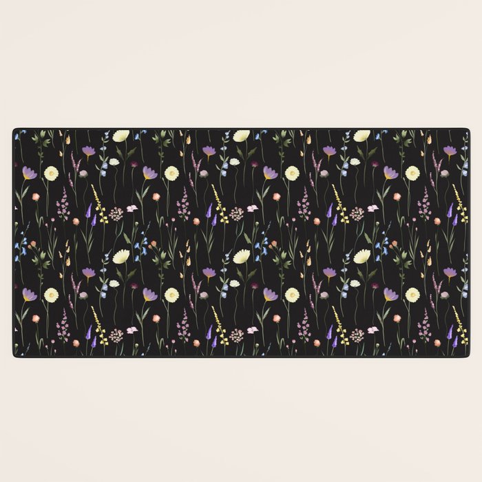 Moody Wildflowers Black Floral Pattern Desk Mat Gallery Image 3