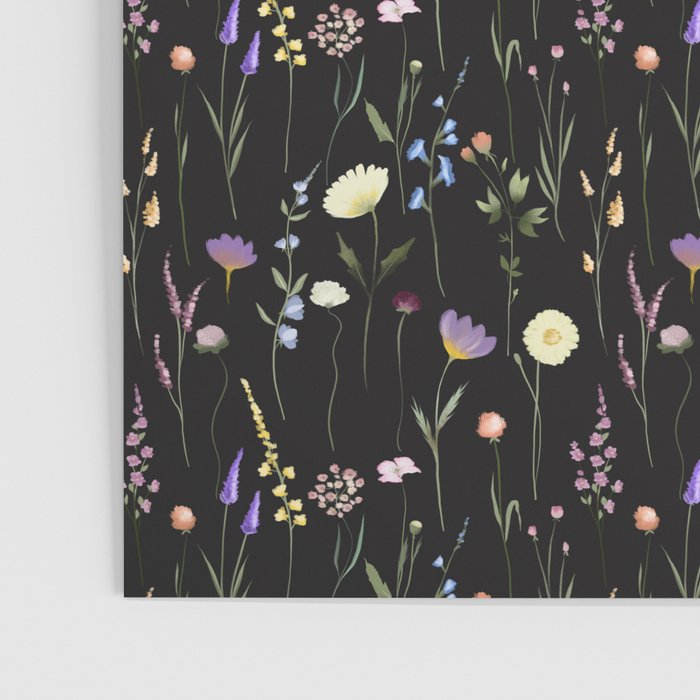 Moody Wildflowers Black Floral Pattern Poster Gallery Image 3