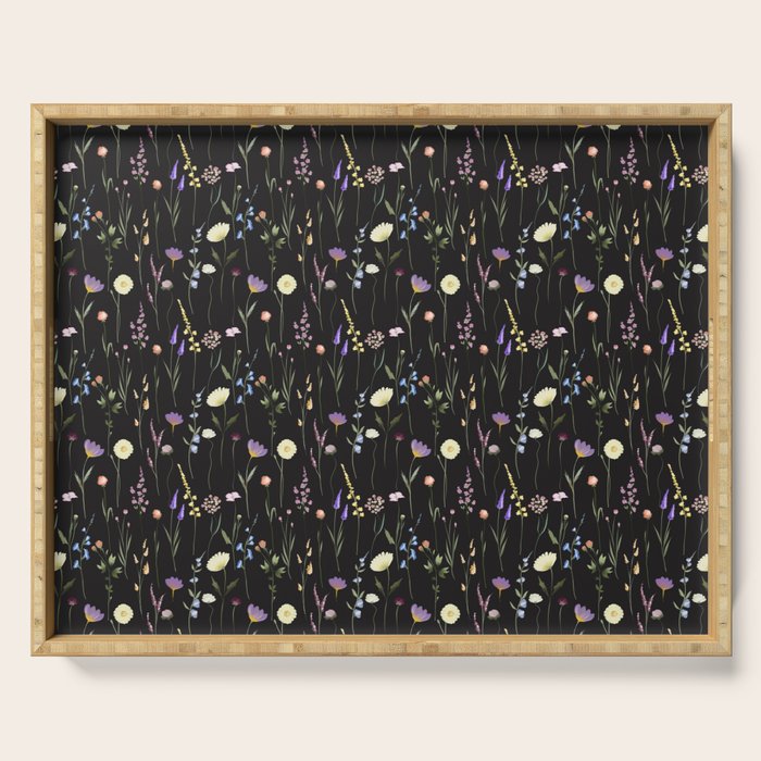 Moody Wildflowers Black Floral Pattern Serving Tray Gallery Image 1