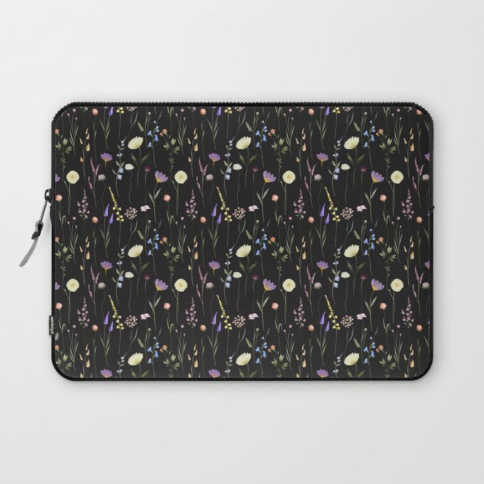 Moody Wildflowers Black Floral Pattern Laptop Sleeve Gallery Image 1