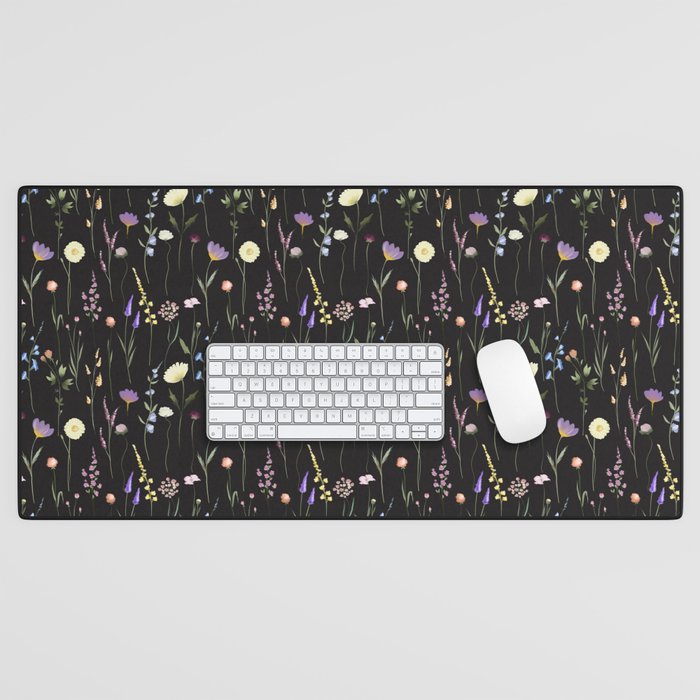 Moody Wildflowers Black Floral Pattern Desk Mat Gallery Image 1