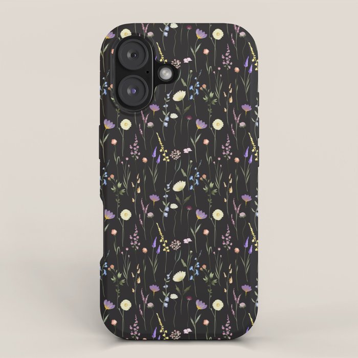 Moody Wildflowers Black Floral Pattern iPhone Case Gallery Image 1