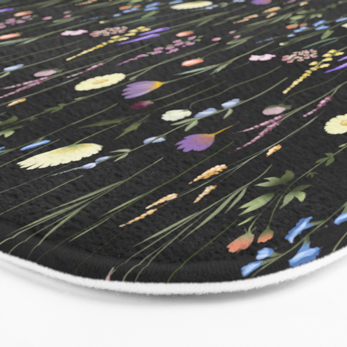 Moody Wildflowers Black Floral Pattern Bath Mat Gallery Image 3