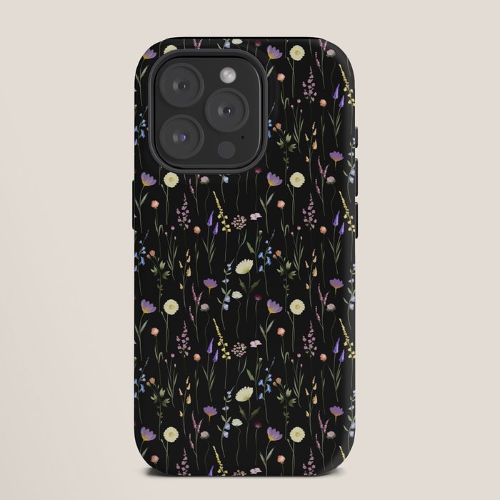 Moody Wildflowers Black Floral Pattern iPhone Case Gallery Image 11