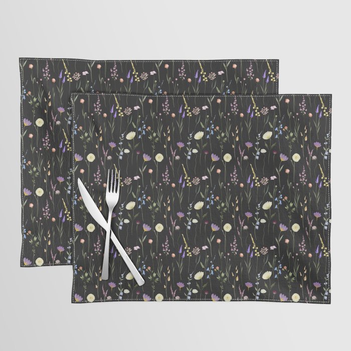 Moody Wildflowers Black Floral Pattern Placemat Gallery Image 1