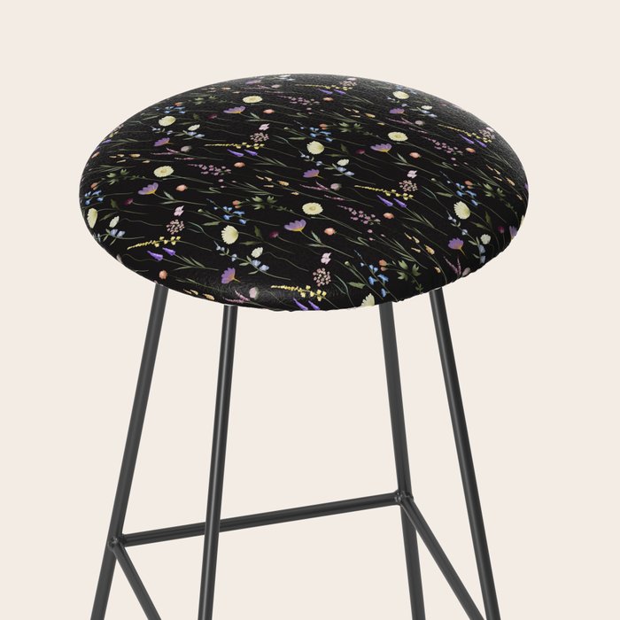 Moody Wildflowers Black Floral Pattern Stool Gallery Image 2