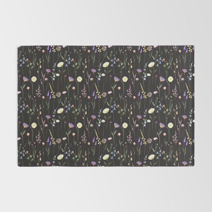 Moody Wildflowers Black Floral Pattern Rug Gallery Image 2