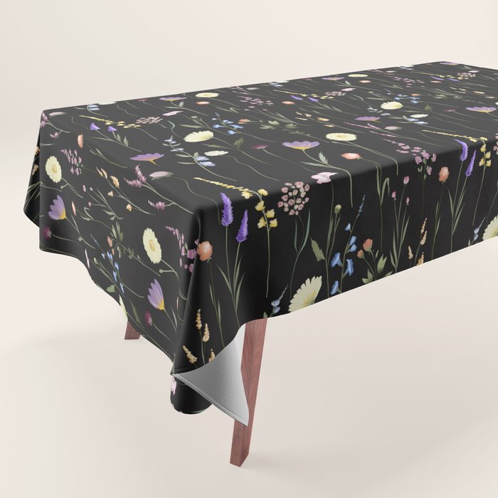 Moody Wildflowers Black Floral Pattern Tablecloth Gallery Image 1