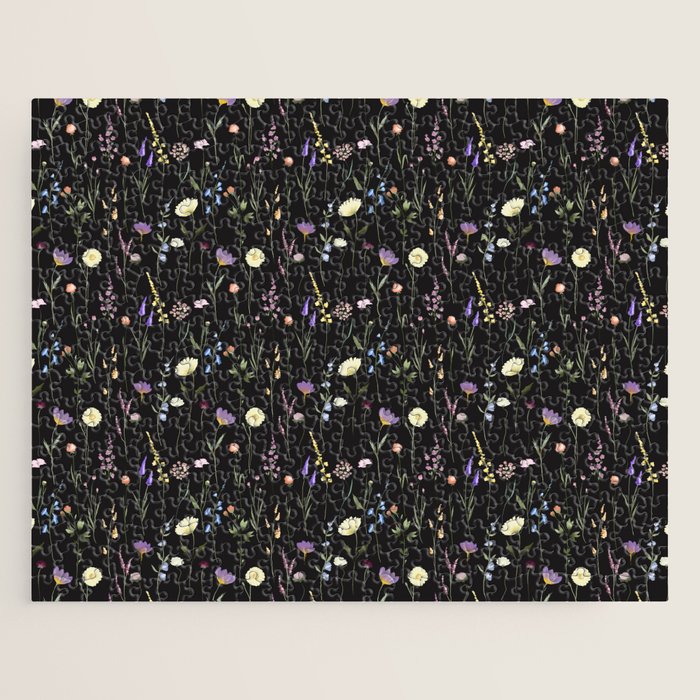 Moody Wildflowers Black Floral Pattern Jigsaw Puzzle Gallery Image 1