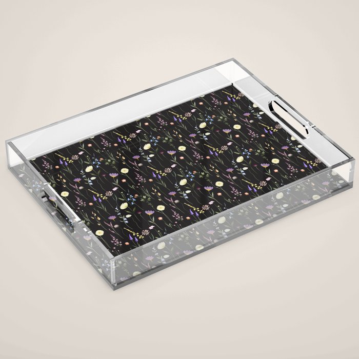 Moody Wildflowers Black Floral Pattern Acrylic Tray Gallery Image 1