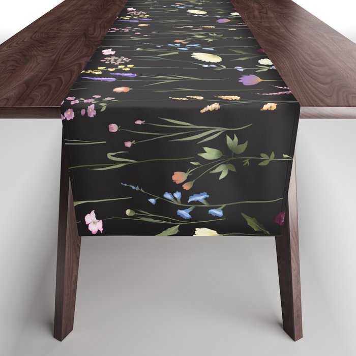 Moody Wildflowers Black Floral Pattern Table Runner Gallery Image 1