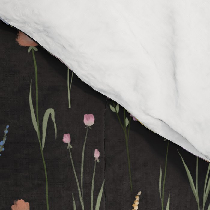 Moody Wildflowers Black Floral Pattern Comforter Gallery Image 4