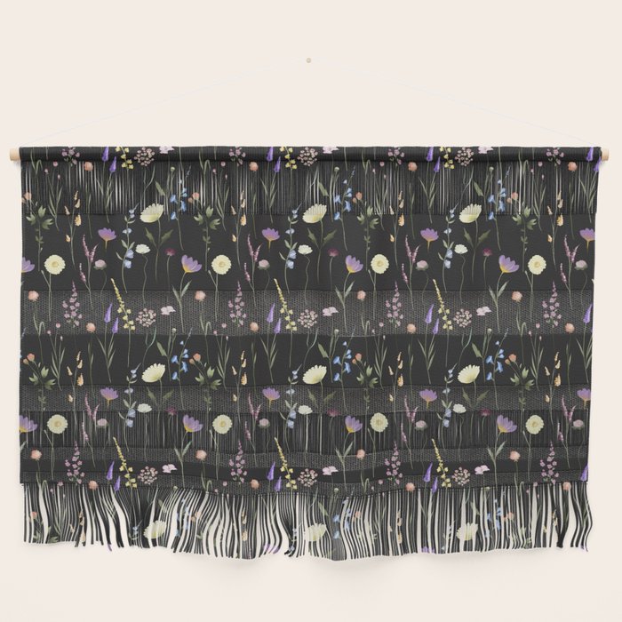 Moody Wildflowers Black Floral Pattern Wall Hanging Gallery Image 1