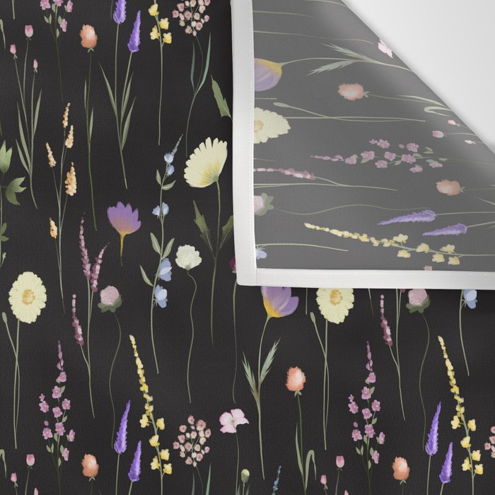 Moody Wildflowers Black Floral Pattern Wall Tapestry Gallery Image 3