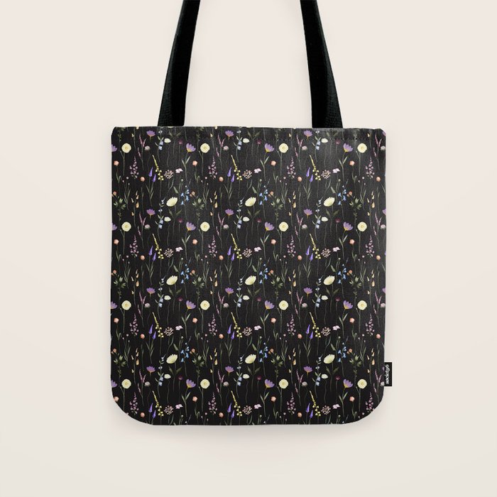 Moody Wildflowers Black Floral Pattern Tote Bag Gallery Image 1