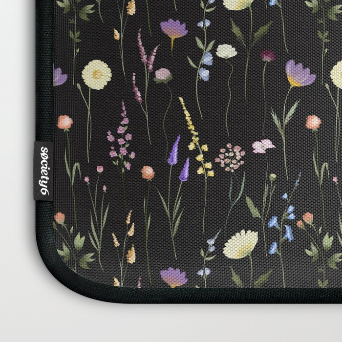 Moody Wildflowers Black Floral Pattern Laptop Sleeve Gallery Image 3
