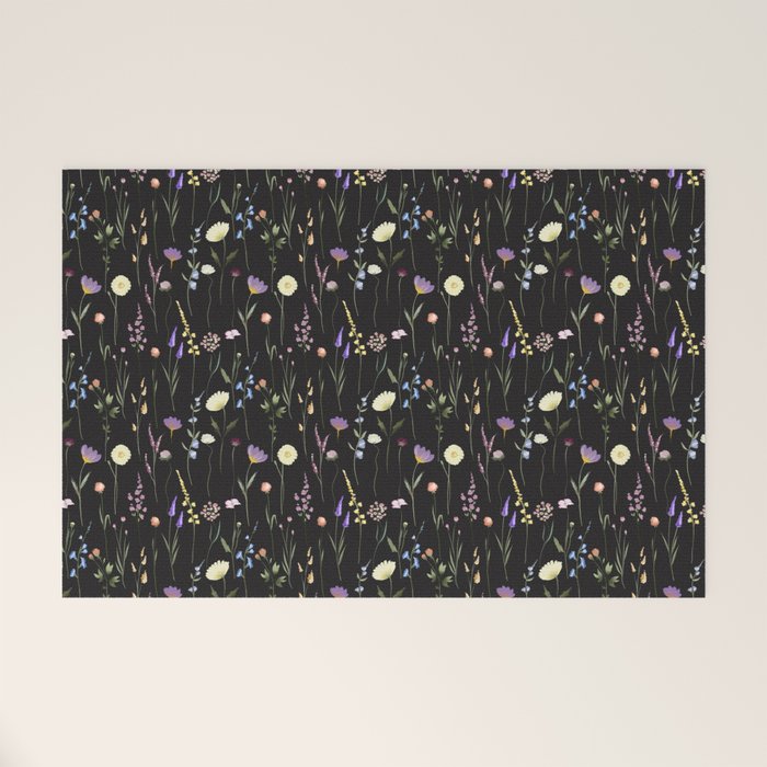 Moody Wildflowers Black Floral Pattern Welcome Mat Gallery Image 1