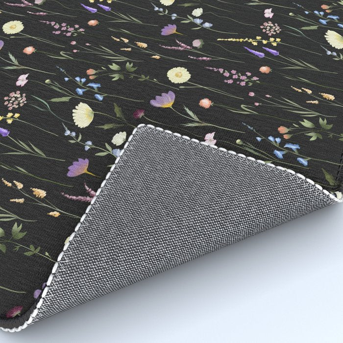 Moody Wildflowers Black Floral Pattern Rug Gallery Image 4