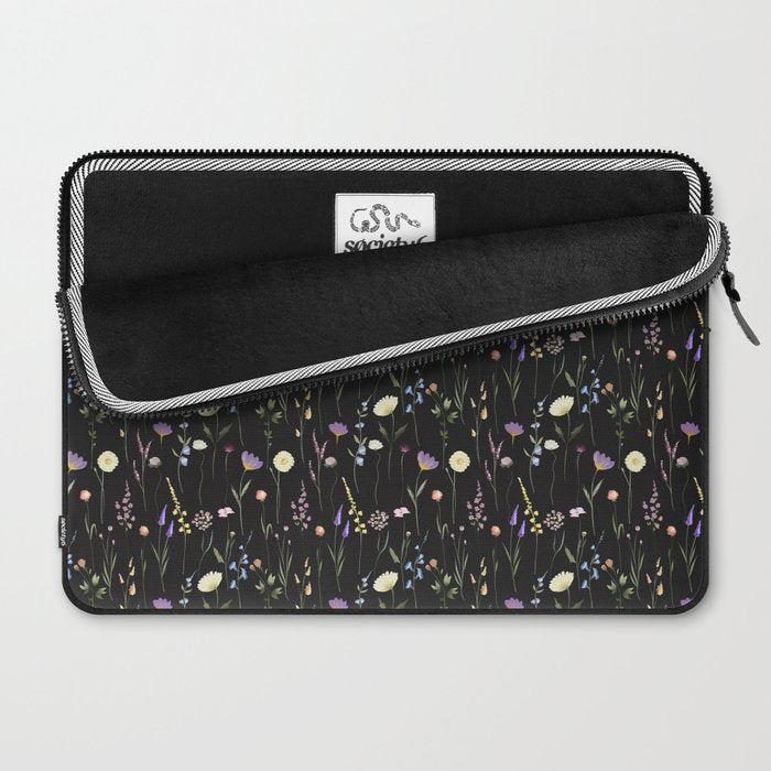 Moody Wildflowers Black Floral Pattern Laptop Sleeve Gallery Image 2