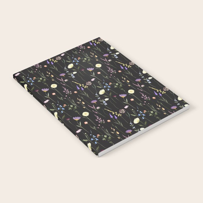 Moody Wildflowers Black Floral Pattern Notebook Gallery Image 2
