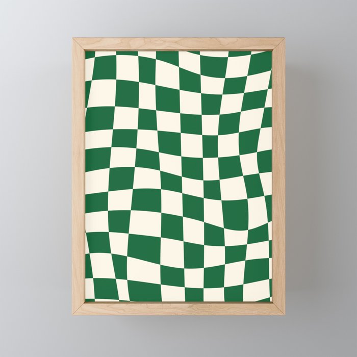 Wavy Checkered Green and White Mini Art Print Gallery Image 1