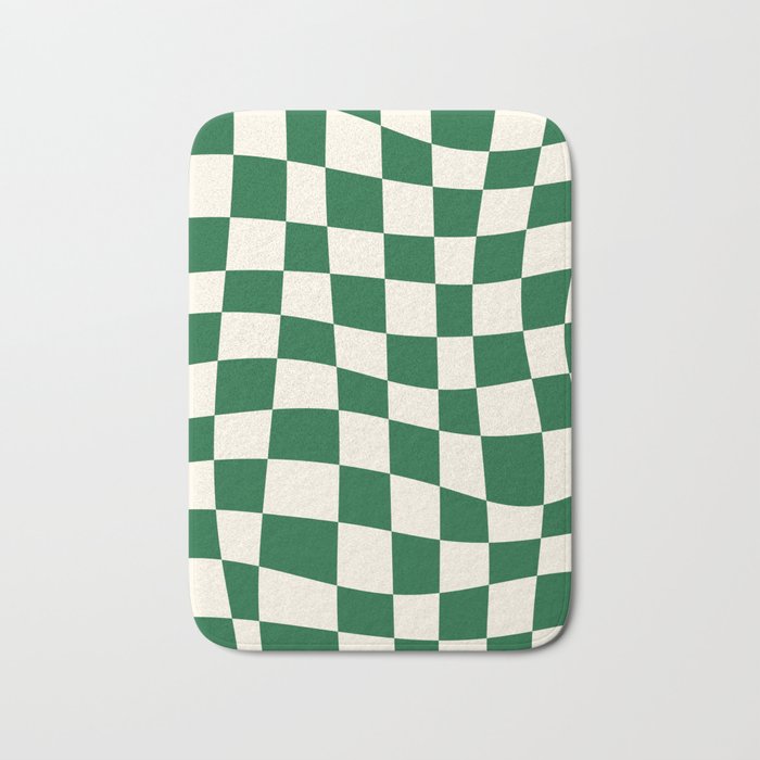 Wavy Checkered Green and White Bath Mat Gallery Image 1