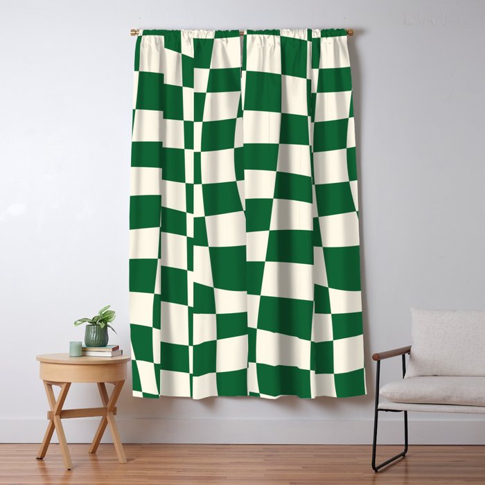 Wavy Checkered Green and White Window Curtain Gallery Image 5
