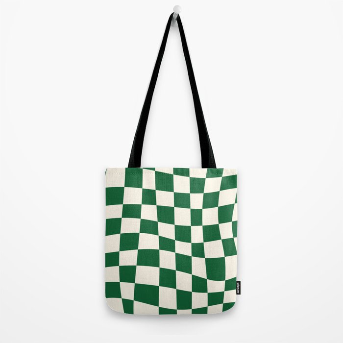Wavy Checkered Green and White Tote Bag Gallery Image 2