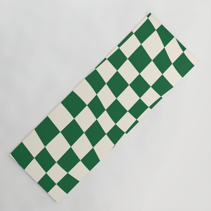 Wavy Checkered Green and White Yoga Mat Gallery Image 1