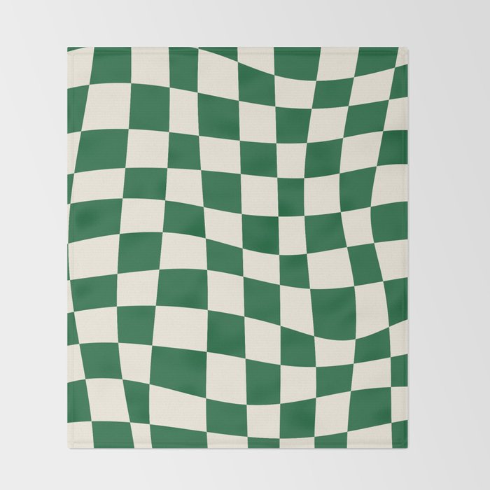 Wavy Checkered Green and White Throw Blanket Gallery Image 2