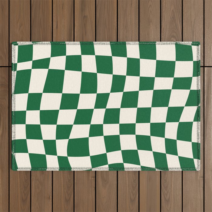Wavy Checkered Green and White Outdoor Rug Gallery Image 1
