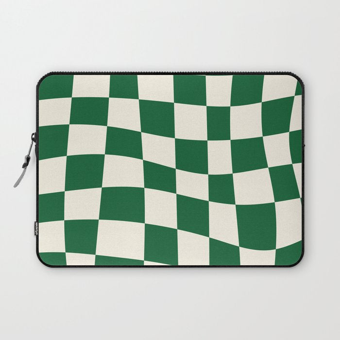 Wavy Checkered Green and White Laptop Sleeve Gallery Image 1